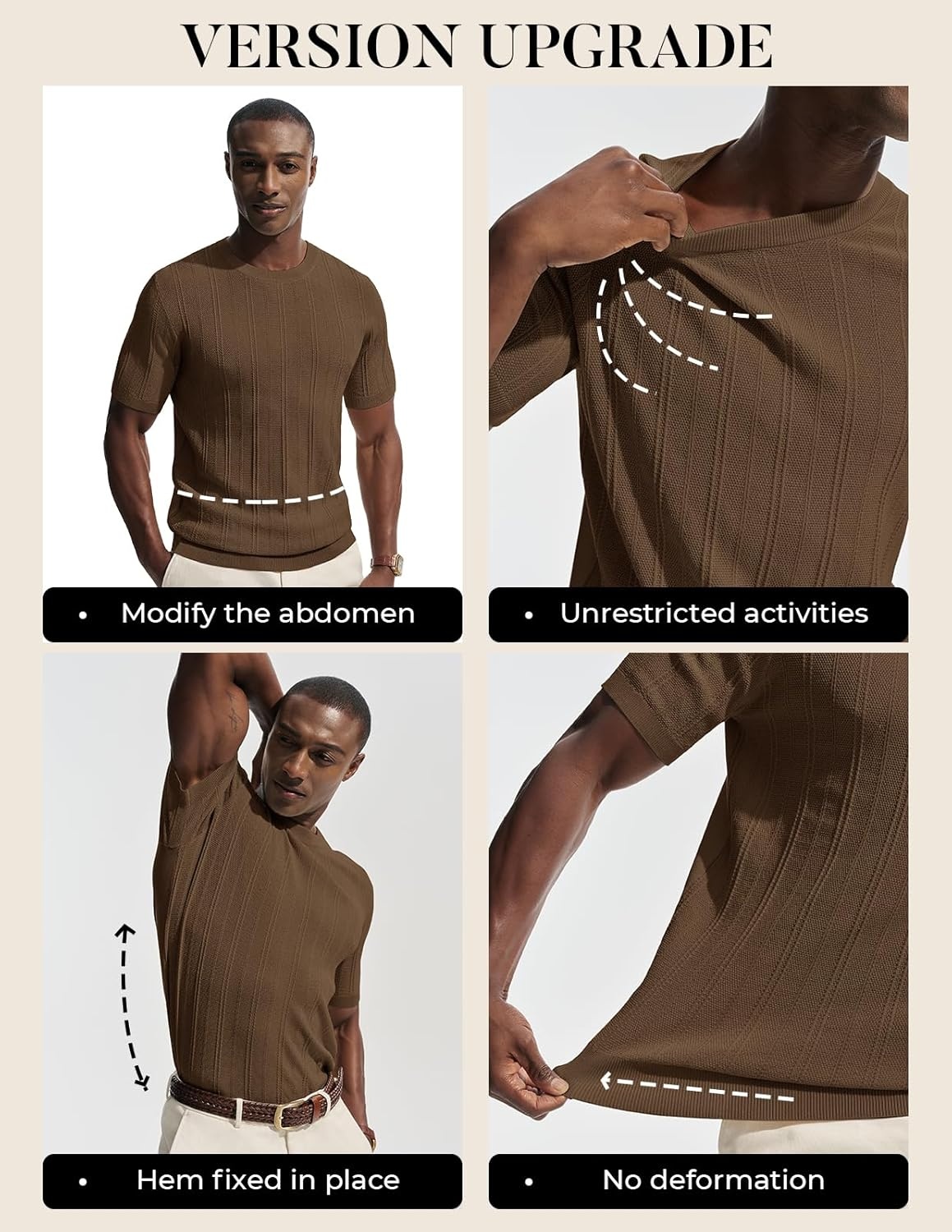 image:imagePJ PAUL JONES Mens TShirts Casual Short Sleeve Crewneck Knit Tee ShirtsCoffeeribbed