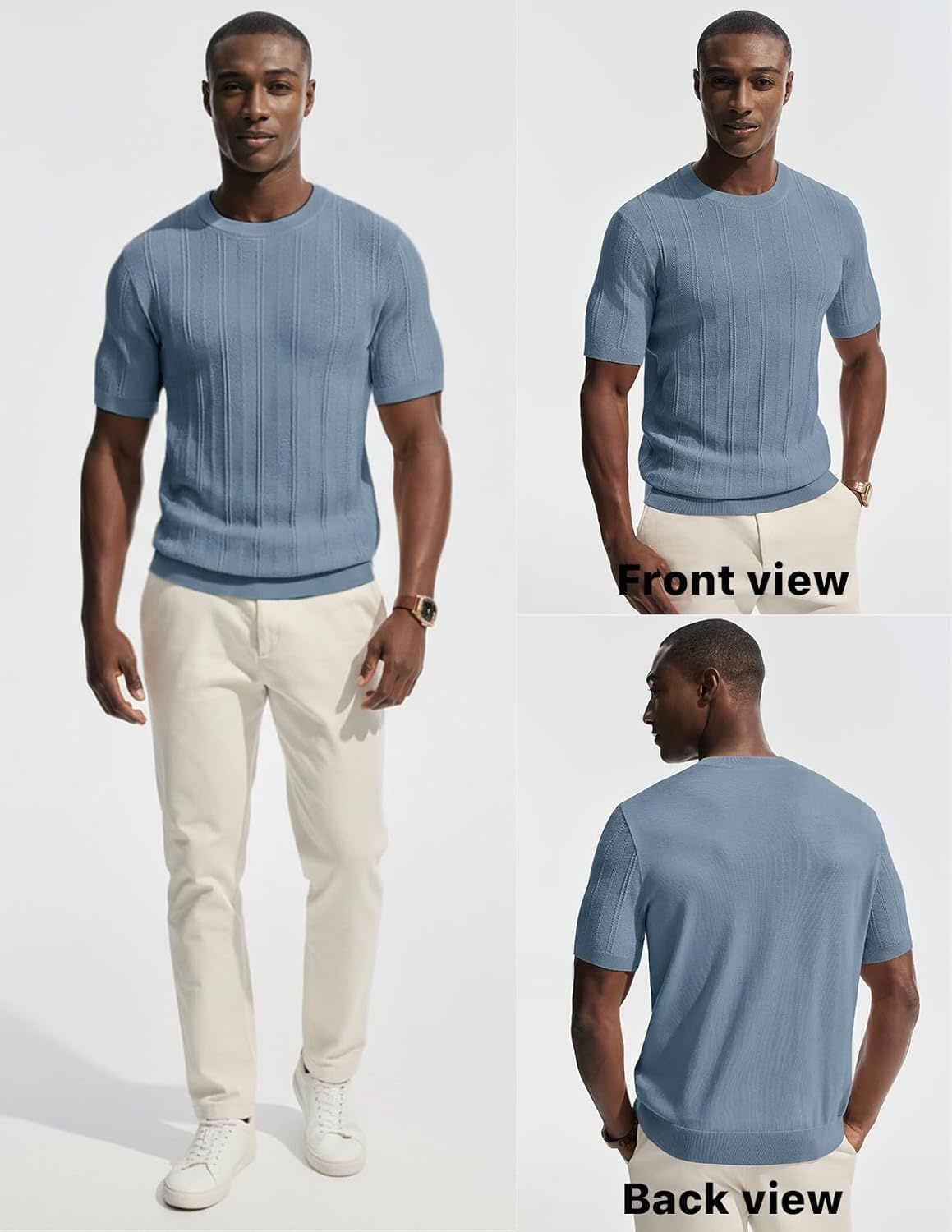 image:imagePJ PAUL JONES Mens TShirts Casual Short Sleeve Crewneck Knit Tee ShirtsDusty Blueribbed