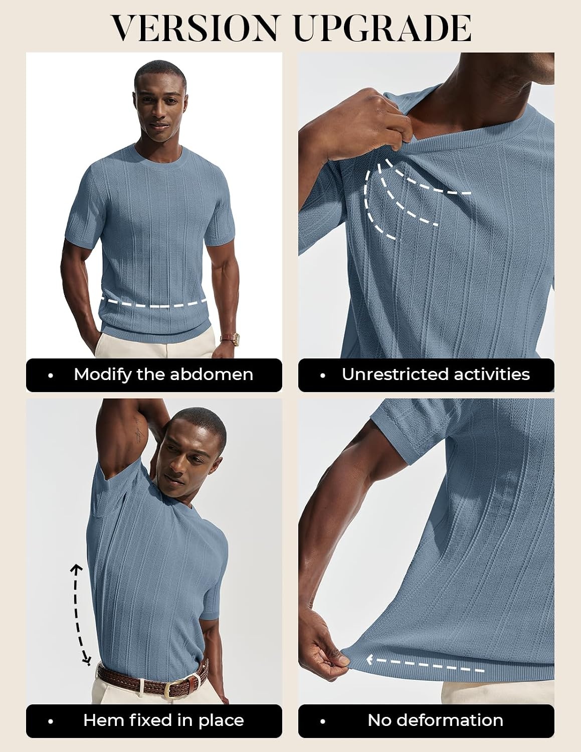 image:imagePJ PAUL JONES Mens TShirts Casual Short Sleeve Crewneck Knit Tee ShirtsDusty Blueribbed