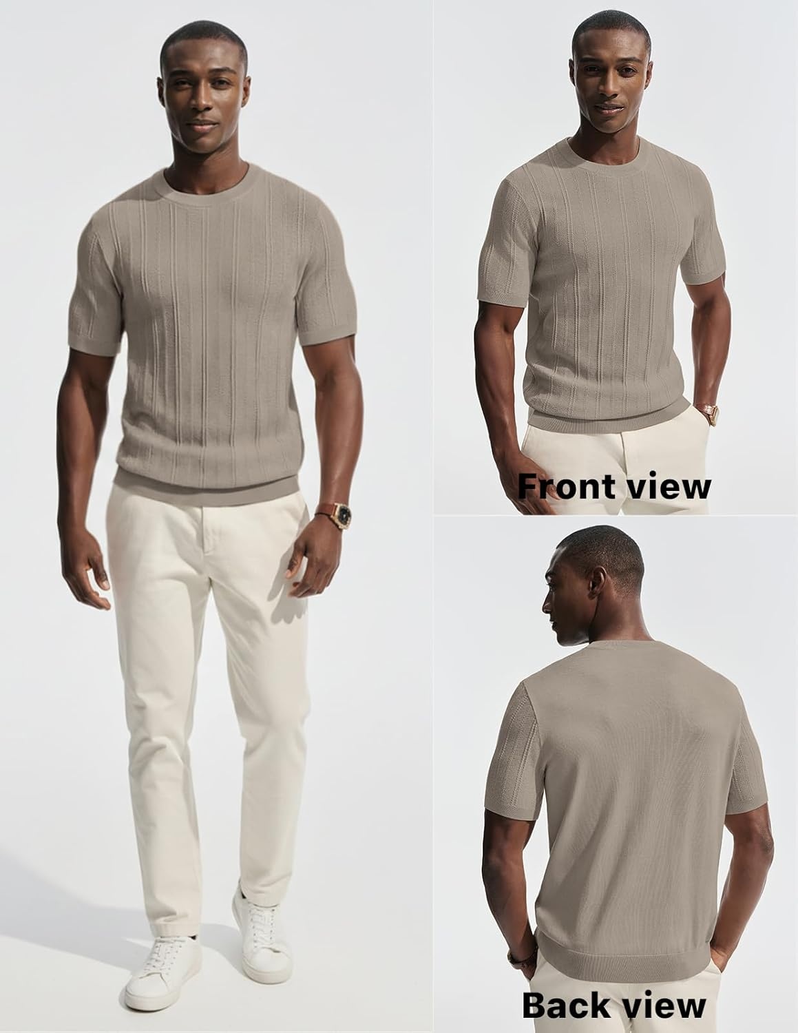 image:imagePJ PAUL JONES Mens TShirts Casual Short Sleeve Crewneck Knit Tee ShirtsKhakiribbed