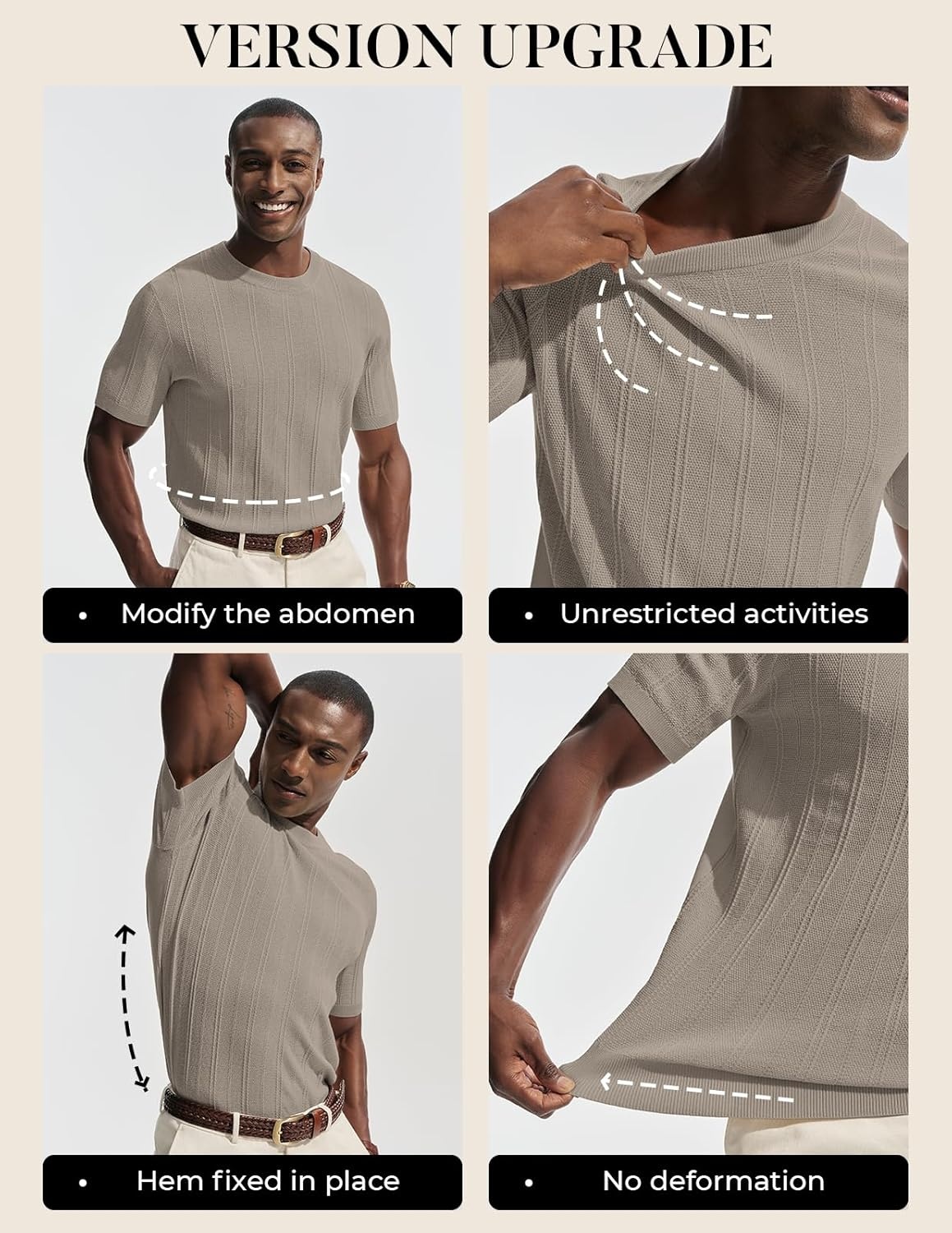 image:imagePJ PAUL JONES Mens TShirts Casual Short Sleeve Crewneck Knit Tee ShirtsKhakiribbed