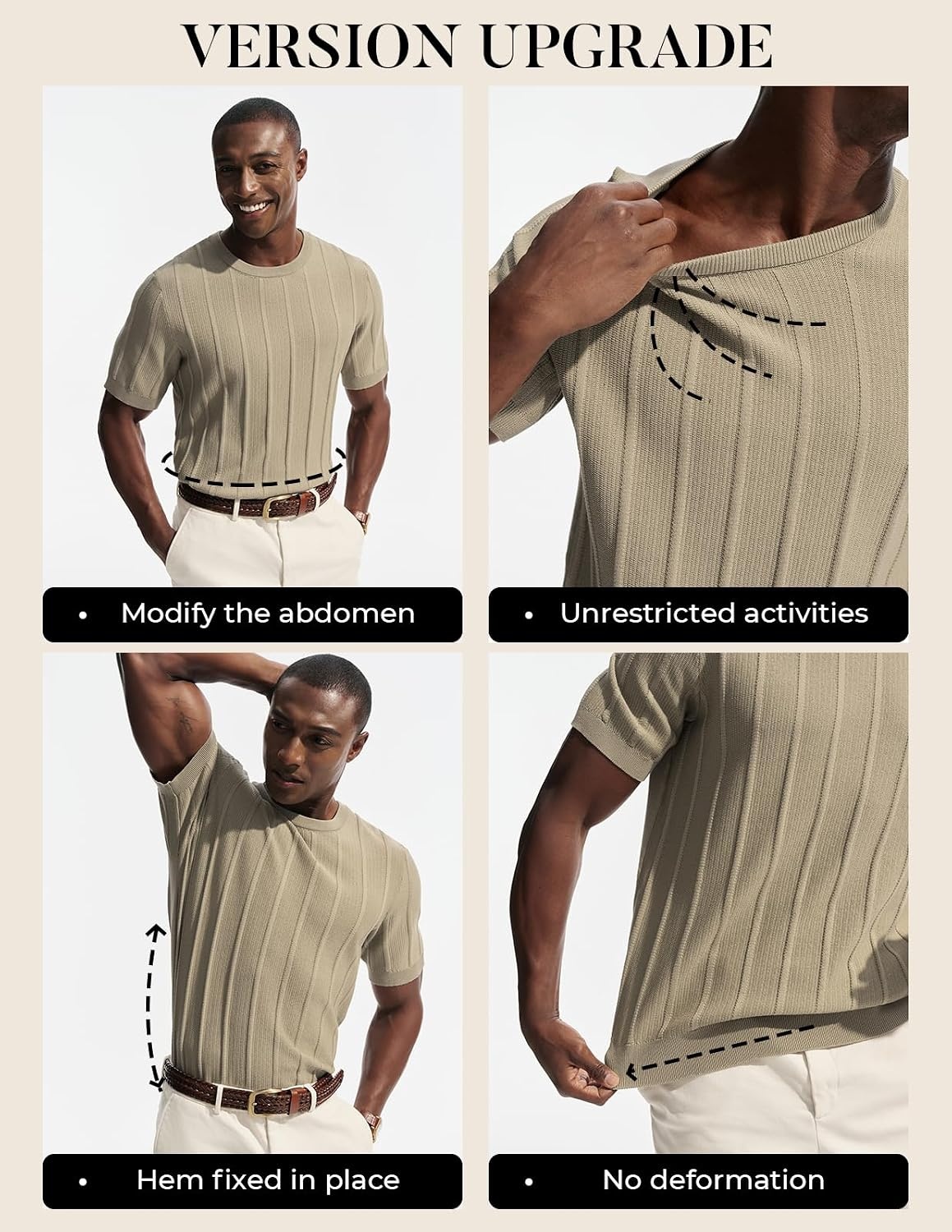image:imagePJ PAUL JONES Mens TShirts Knit Tee Shirt Textured Crewneck Tee Short Sleeves T ShirtLight Khakiribbed
