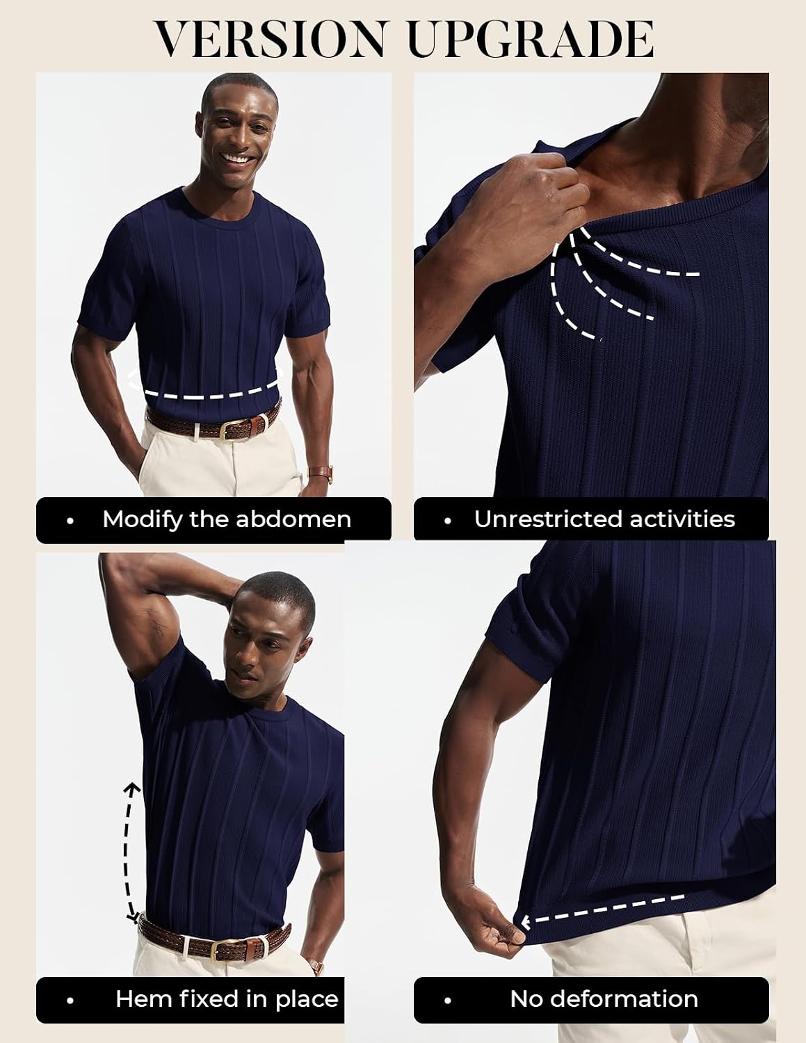 image:imagePJ PAUL JONES Mens TShirts Knit Tee Shirt Textured Crewneck Tee Short Sleeves T ShirtNavy Blueribbed