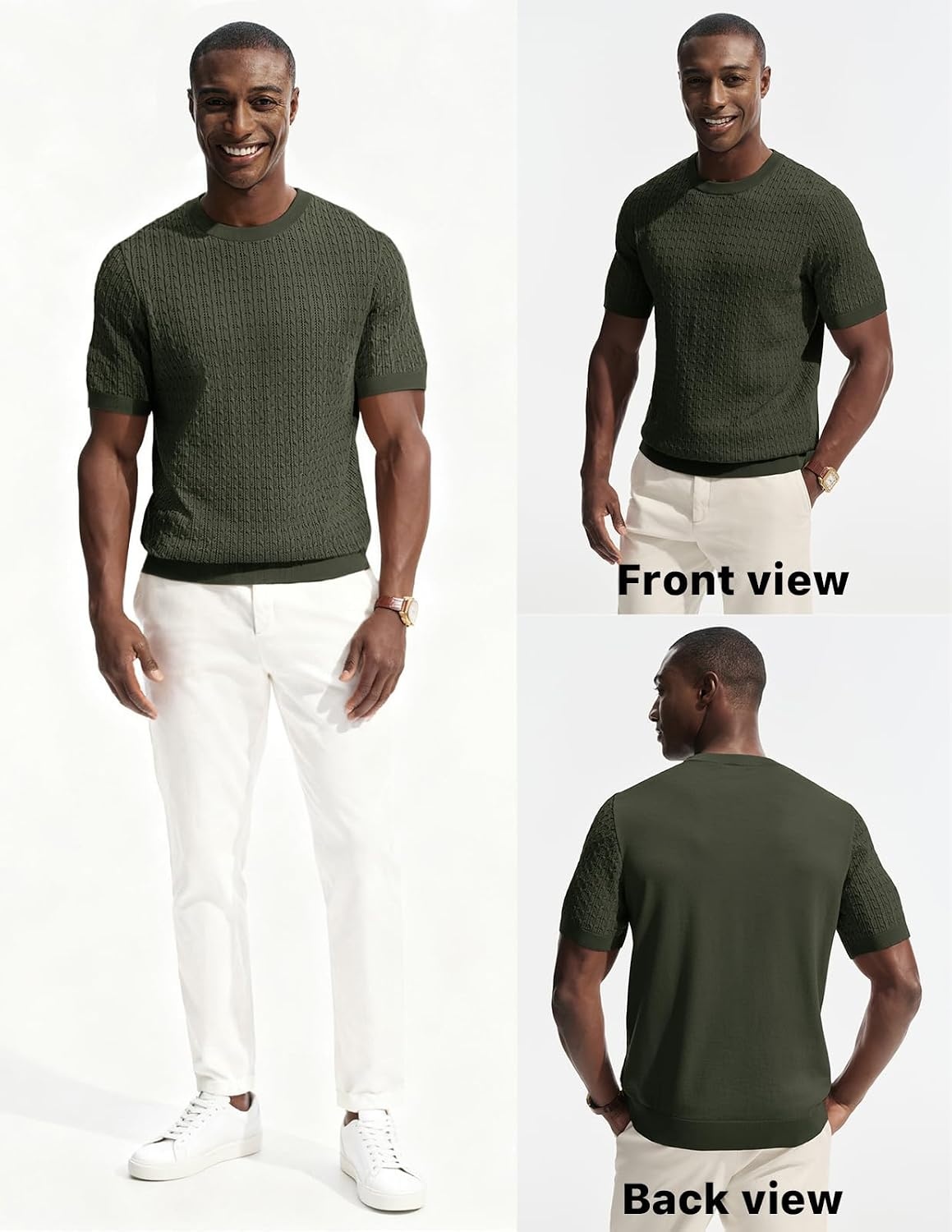 image:imagePJ PAUL JONES Mens TShirts Short Sleeve Textured Knit Shirt Casual Hollow Out Tee Shirts Crewneck Pullover TeesArmy Green