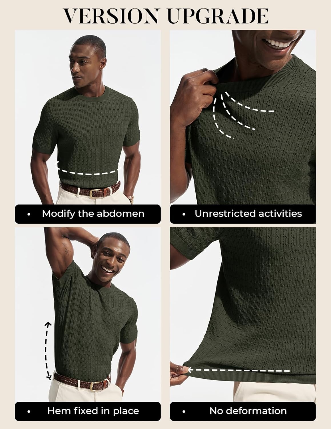 image:imagePJ PAUL JONES Mens TShirts Short Sleeve Textured Knit Shirt Casual Hollow Out Tee Shirts Crewneck Pullover TeesArmy Green