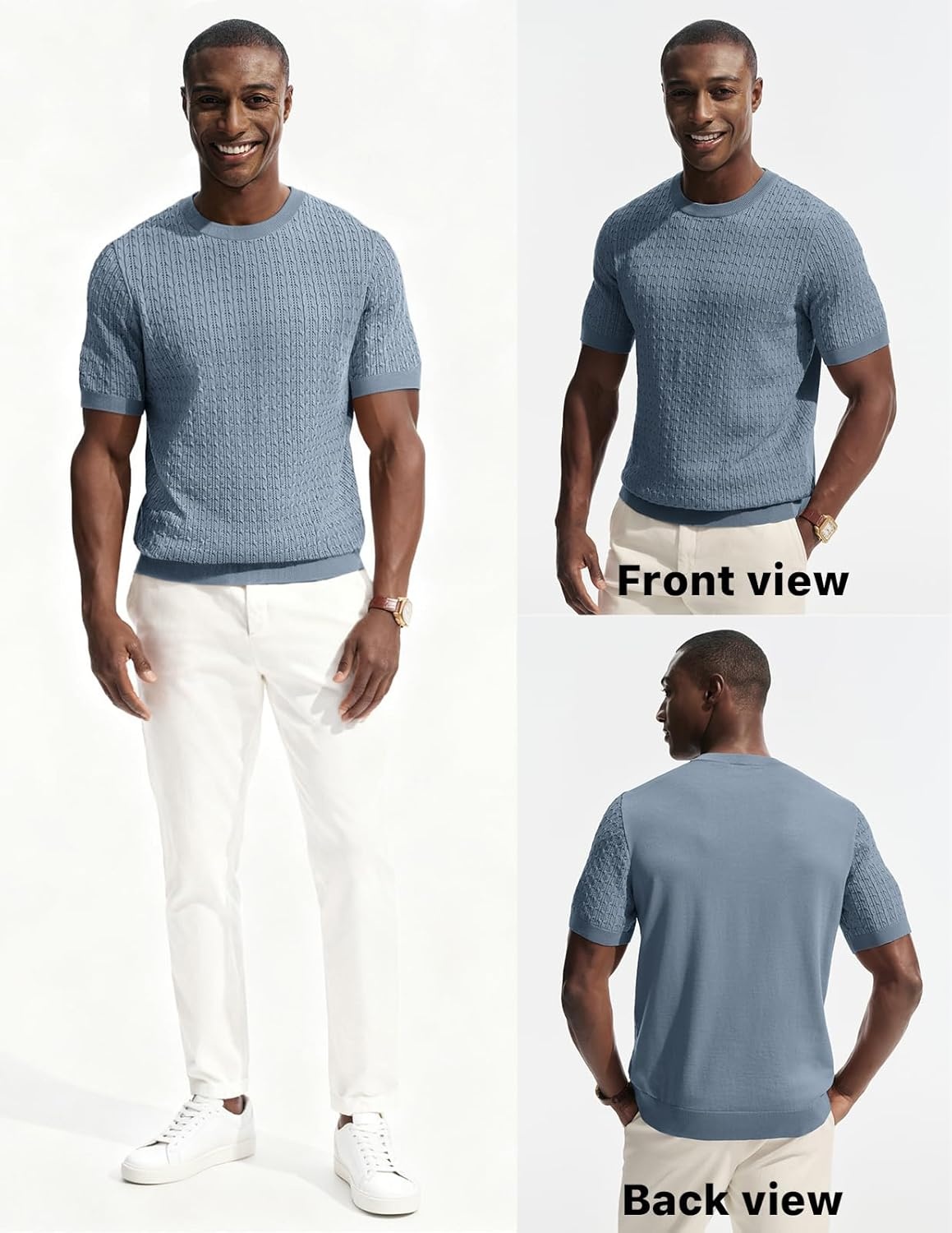 image:imagePJ PAUL JONES Mens TShirts Short Sleeve Textured Knit Shirt Casual Hollow Out Tee Shirts Crewneck Pullover TeesGrey Blue