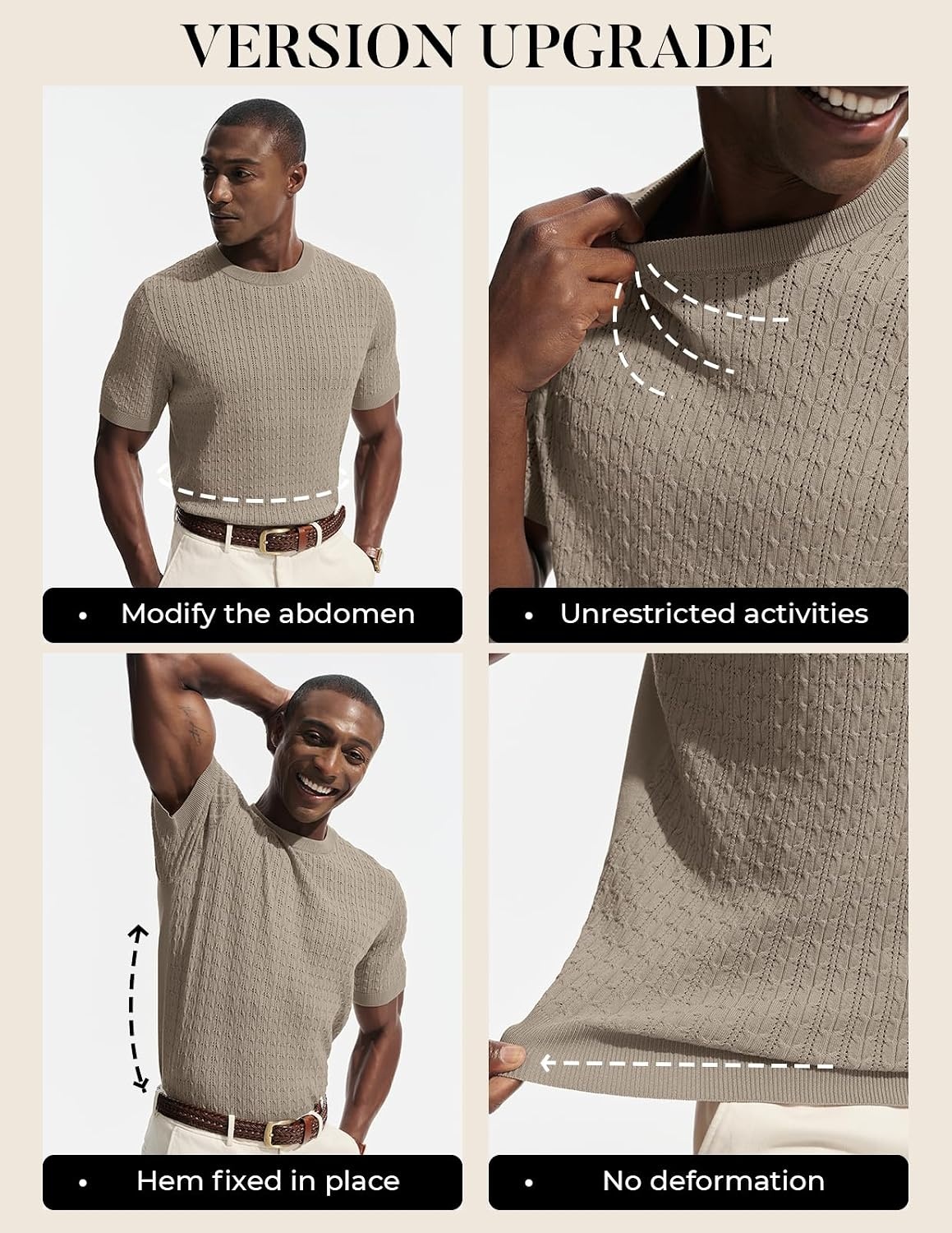 image:imagePJ PAUL JONES Mens TShirts Short Sleeve Textured Knit Shirt Casual Hollow Out Tee Shirts Crewneck Pullover TeesKhaki