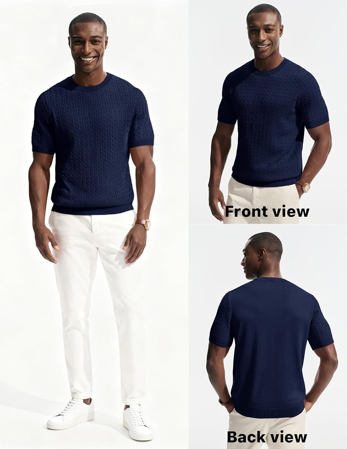 image:imagePJ PAUL JONES Mens TShirts Short Sleeve Textured Knit Shirt Casual Hollow Out Tee Shirts Crewneck Pullover TeesNavy Blue