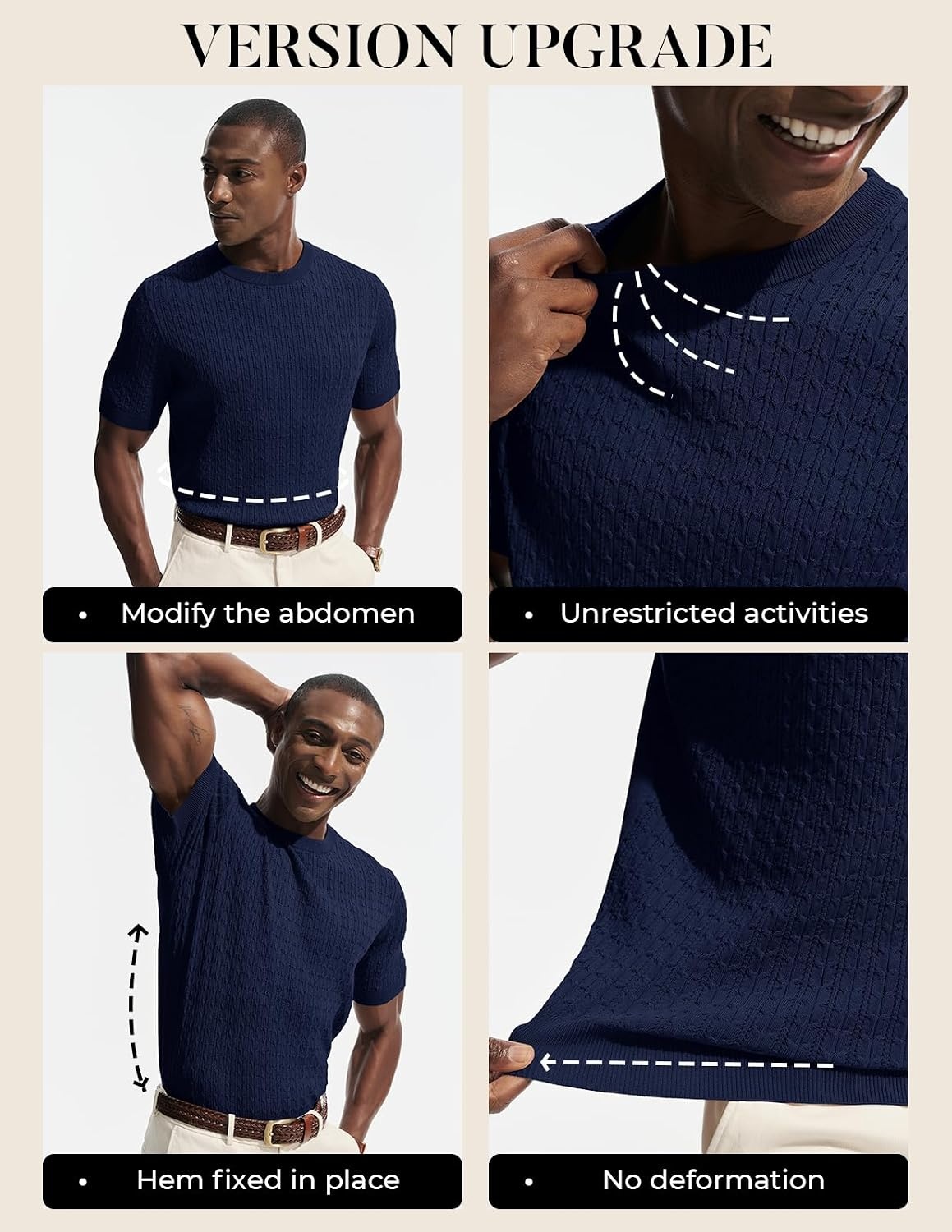 image:imagePJ PAUL JONES Mens TShirts Short Sleeve Textured Knit Shirt Casual Hollow Out Tee Shirts Crewneck Pullover TeesNavy Blue