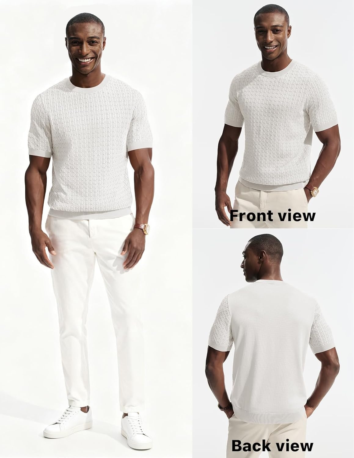 image:imagePJ PAUL JONES Mens TShirts Short Sleeve Textured Knit Shirt Casual Hollow Out Tee Shirts Crewneck Pullover TeesWhite