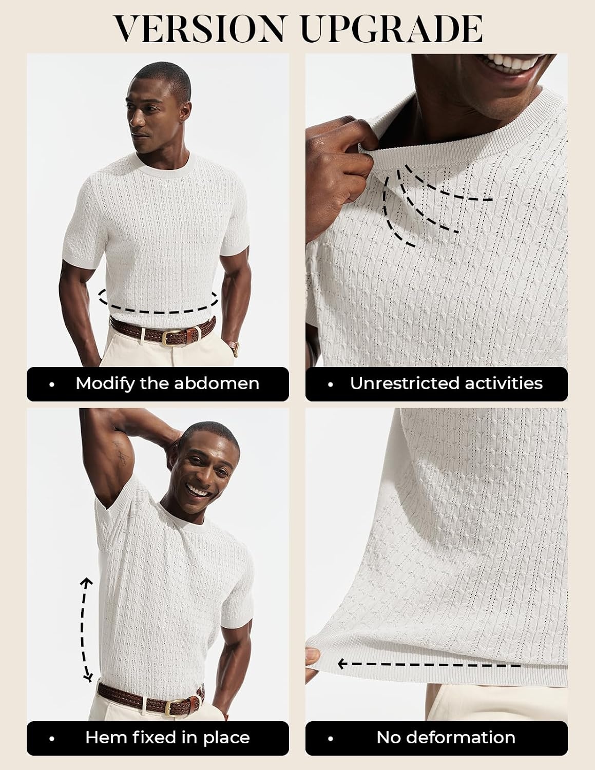 image:imagePJ PAUL JONES Mens TShirts Short Sleeve Textured Knit Shirt Casual Hollow Out Tee Shirts Crewneck Pullover TeesWhite