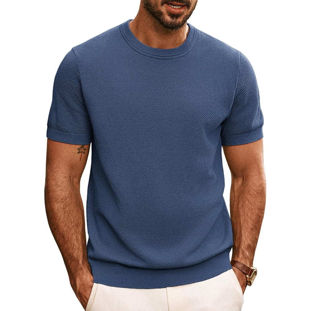 image:imagePJ PAUL JONES Mens Casual TShirts Classic Short Sleeve Knit Tees Crewneck Solid Tee ShirtsDark Grey Blue
