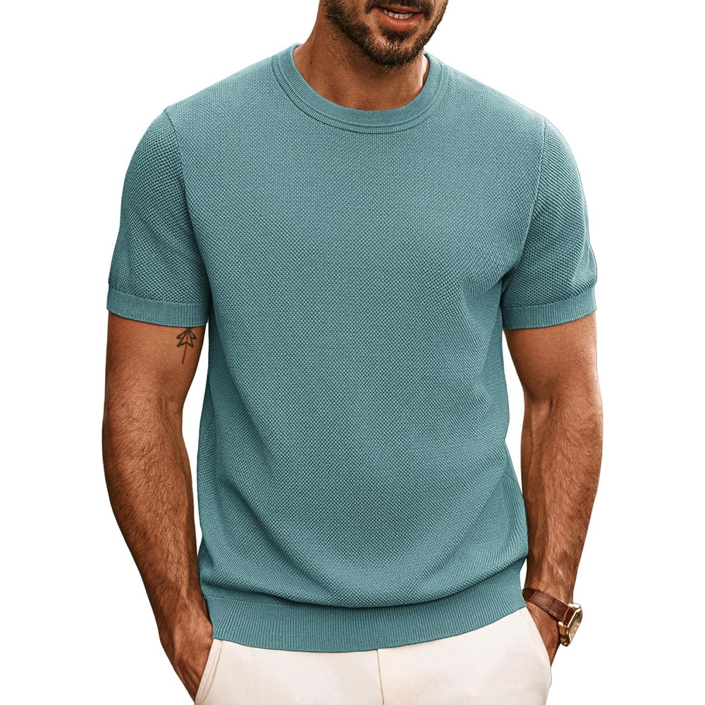 image:imagePJ PAUL JONES Mens Casual TShirts Classic Short Sleeve Knit Tees Crewneck Solid Tee ShirtsGray Green