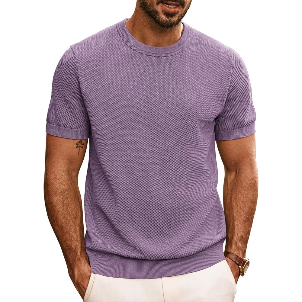 image:imagePJ PAUL JONES Mens Casual TShirts Classic Short Sleeve Knit Tees Crewneck Solid Tee ShirtsPurple