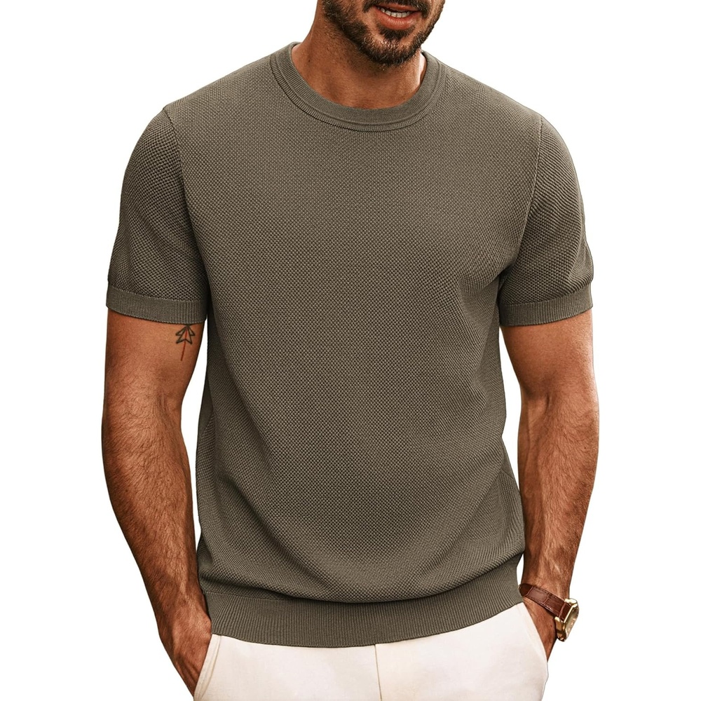 image:imagePJ PAUL JONES Mens Casual TShirts Classic Short Sleeve Knit Tees Crewneck Solid Tee ShirtsTan
