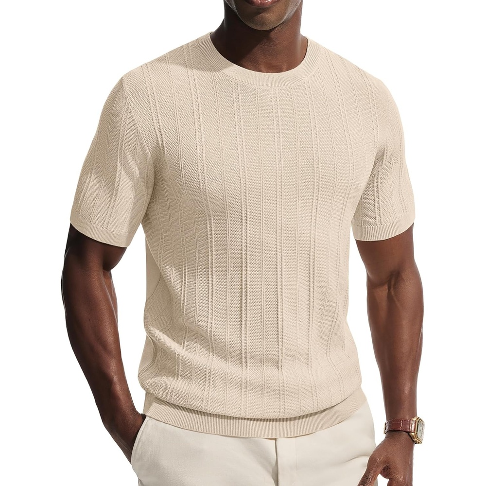 image:imagePJ PAUL JONES Mens TShirts Casual Short Sleeve Crewneck Knit Tee ShirtsApricotribbed