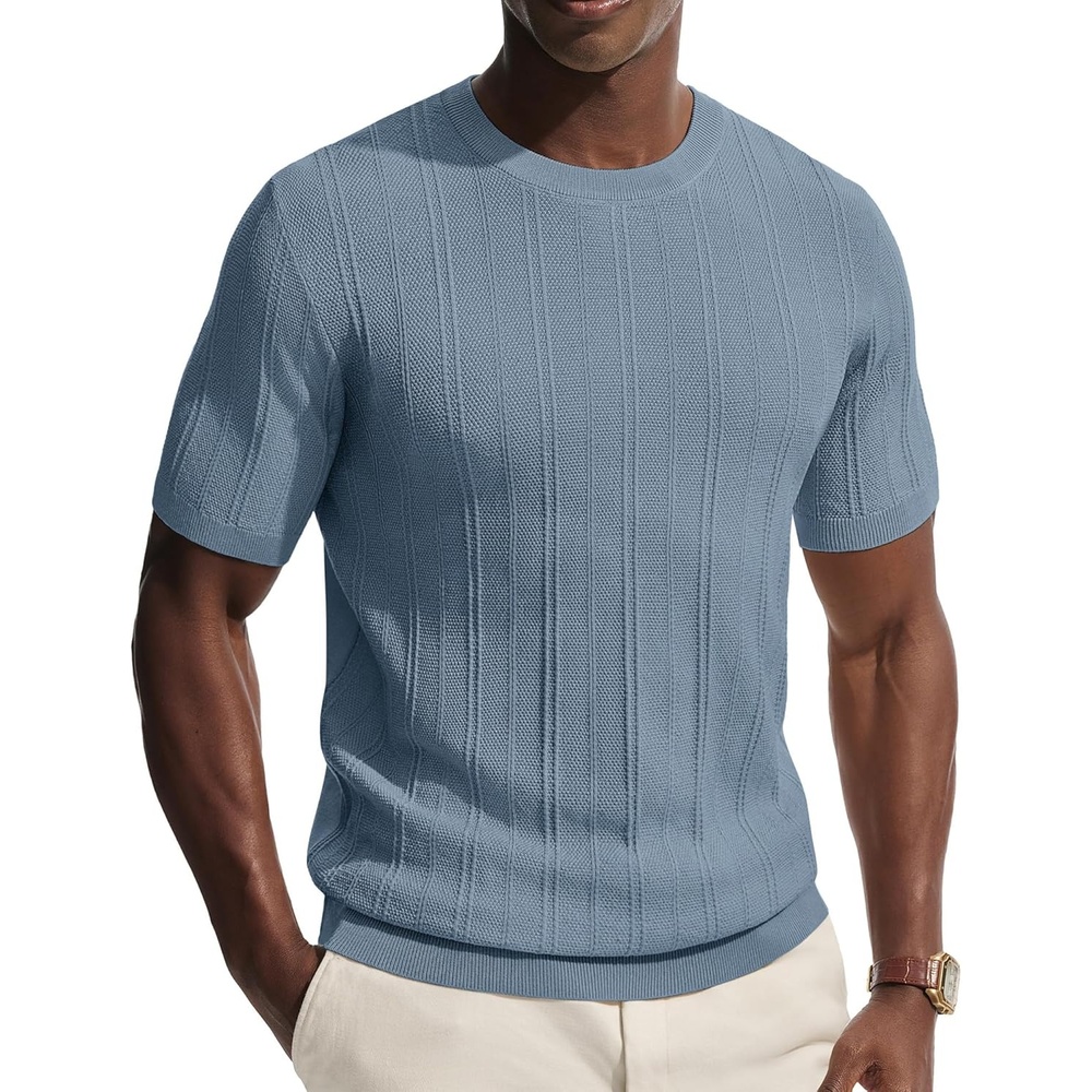 image:imagePJ PAUL JONES Mens TShirts Casual Short Sleeve Crewneck Knit Tee ShirtsDusty Blueribbed