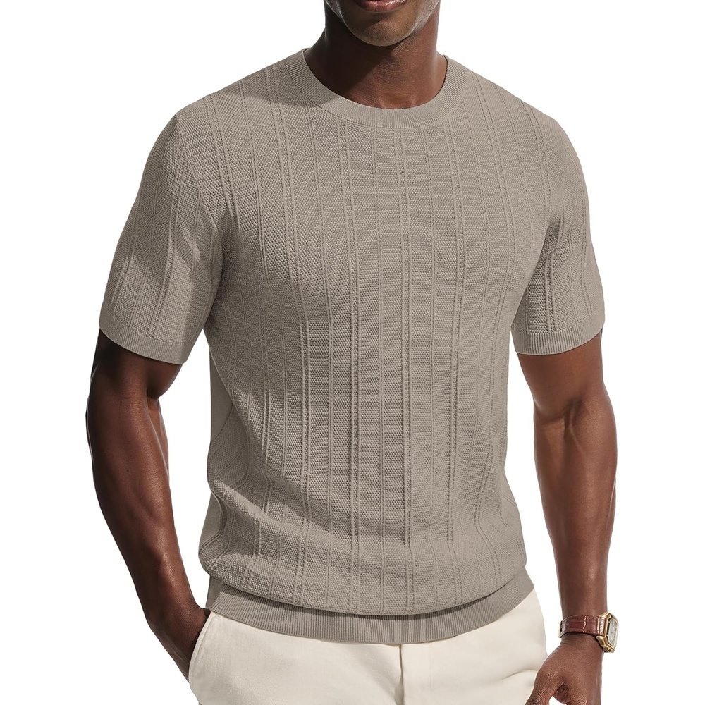 image:imagePJ PAUL JONES Mens TShirts Casual Short Sleeve Crewneck Knit Tee ShirtsKhakiribbed