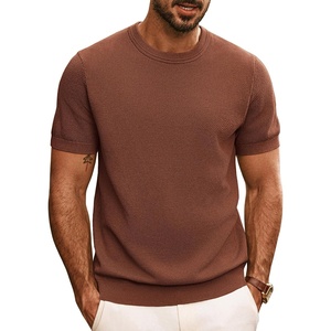 PJ PAUL JONES Mens Casual T-Shirts Classic Short Sleeve Knit Tees Crewneck Solid Tee Shirts(Dark Brown)