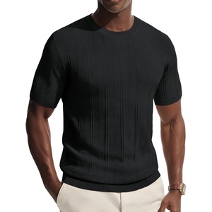 PJ PAUL JONES Men’s T-Shirts Casual Short Sleeve Crewneck Knit Tee Shirts(Black-ribbed)