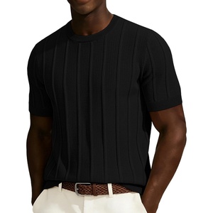 PJ PAUL JONES Mens T-Shirts Knit Tee Shirt Textured Crewneck Tee Short Sleeves T Shirt(Black-ribbed)