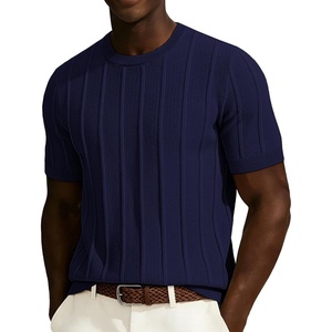 PJ PAUL JONES Mens T-Shirts Knit Tee Shirt Textured Crewneck Tee Short Sleeves T Shirt(Navy Blue-ribbed)