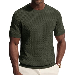 PJ PAUL JONES Mens T-Shirts Short Sleeve Textured Knit Shirt Casual Hollow Out Tee Shirts Crewneck Pullover Tees(Army Green)
