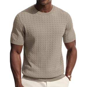PJ PAUL JONES Mens T-Shirts Short Sleeve Textured Knit Shirt Casual Hollow Out Tee Shirts Crewneck Pullover Tees(Khaki)