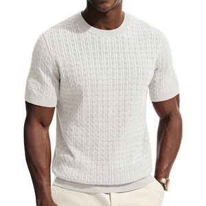 PJ PAUL JONES Mens T-Shirts Short Sleeve Textured Knit Shirt Casual Hollow Out Tee Shirts Crewneck Pullover Tees(White)