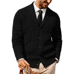 PJ PAUL JONES Mens Cable Knit Cardigan Button Down Dress Sweaters | Shawl V-Neck Collar, Business Casual Style, Cozy Warm Knit, Soft Stretch Material, Fall Winter Layering, Classic Vintage Look(Black)