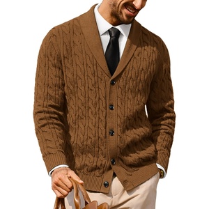 PJ PAUL JONES Mens Cable Knit Cardigan Button Down Dress Sweaters | Shawl V-Neck Collar, Business Casual Style, Cozy Warm Knit, Soft Stretch Material, Fall Winter Layering, Classic Vintage Look(Camel)