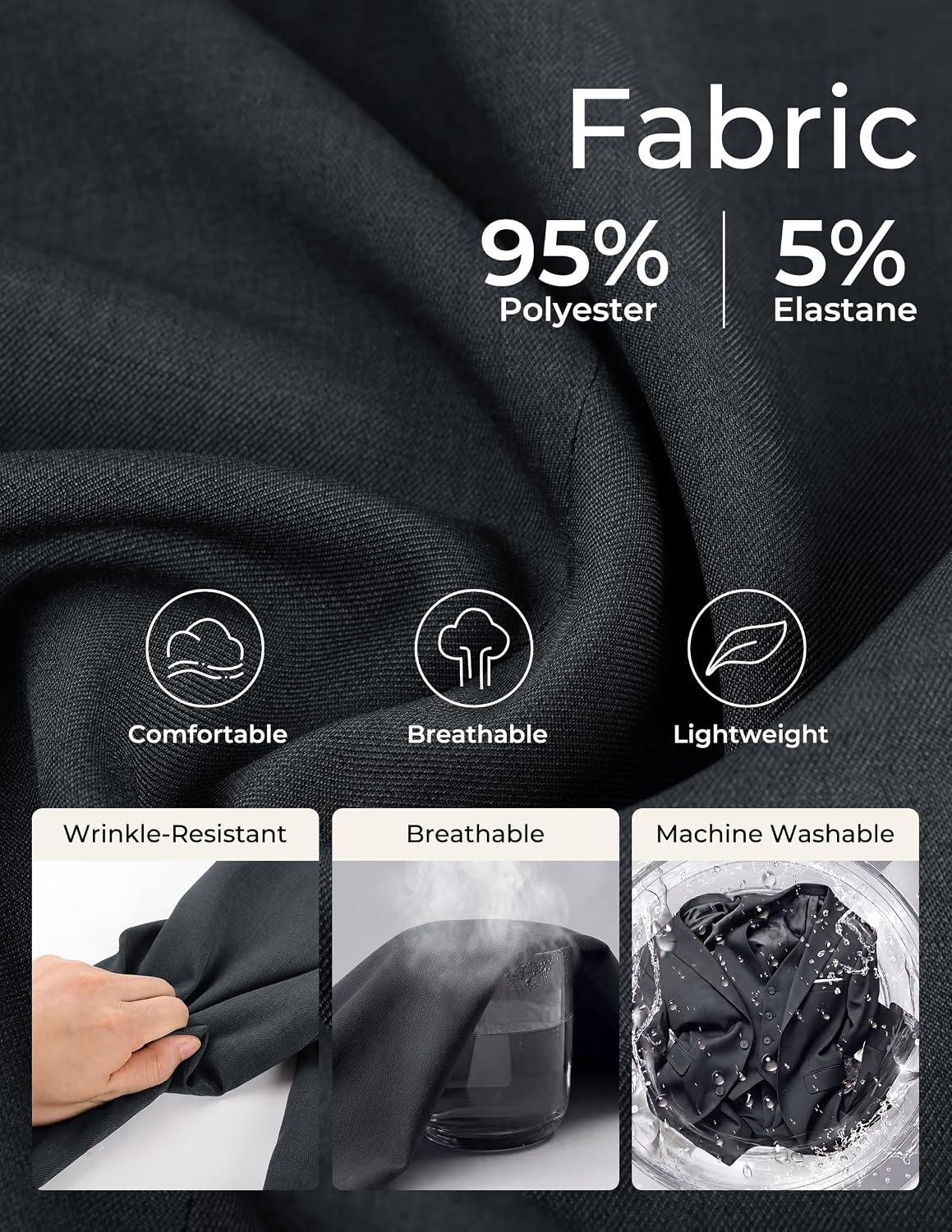 image:imagePJ PAUL JONES 3 Piece Suits for Men Slim Fit Suit Set Dress Business Tuxedo Soft durable fabric Stretch Adjustable waist belt Machine washable One button jacket vest pant suit for wedding promDark Gray