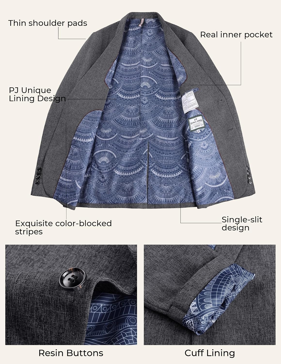 image:imagePJ PAUL JONES Mens Blazer Casual Lightweight Sport Coat Texture Suit JacketDark Gray