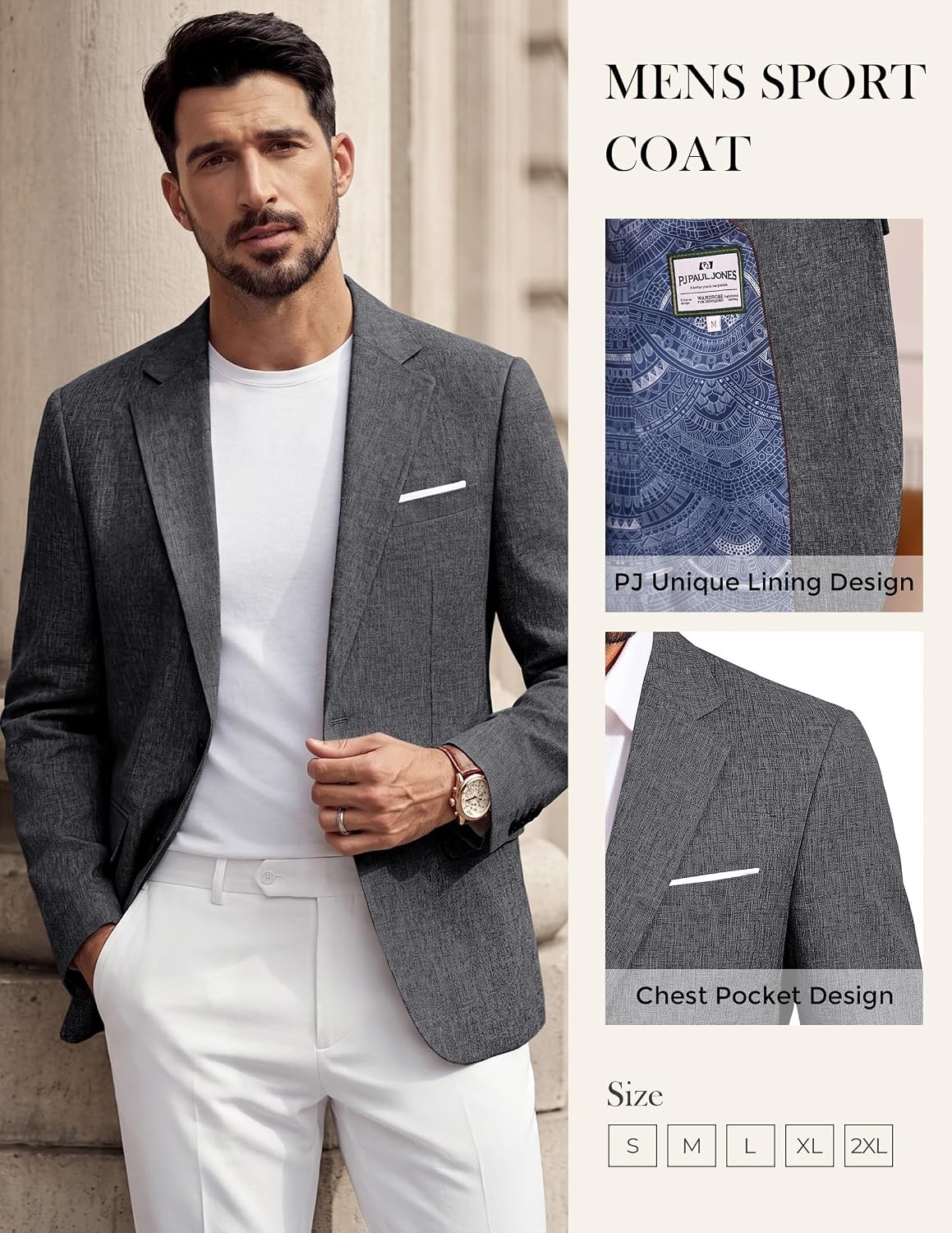 image:imagePJ PAUL JONES Mens Blazer Casual Lightweight Sport Coat Texture Suit JacketDark Gray