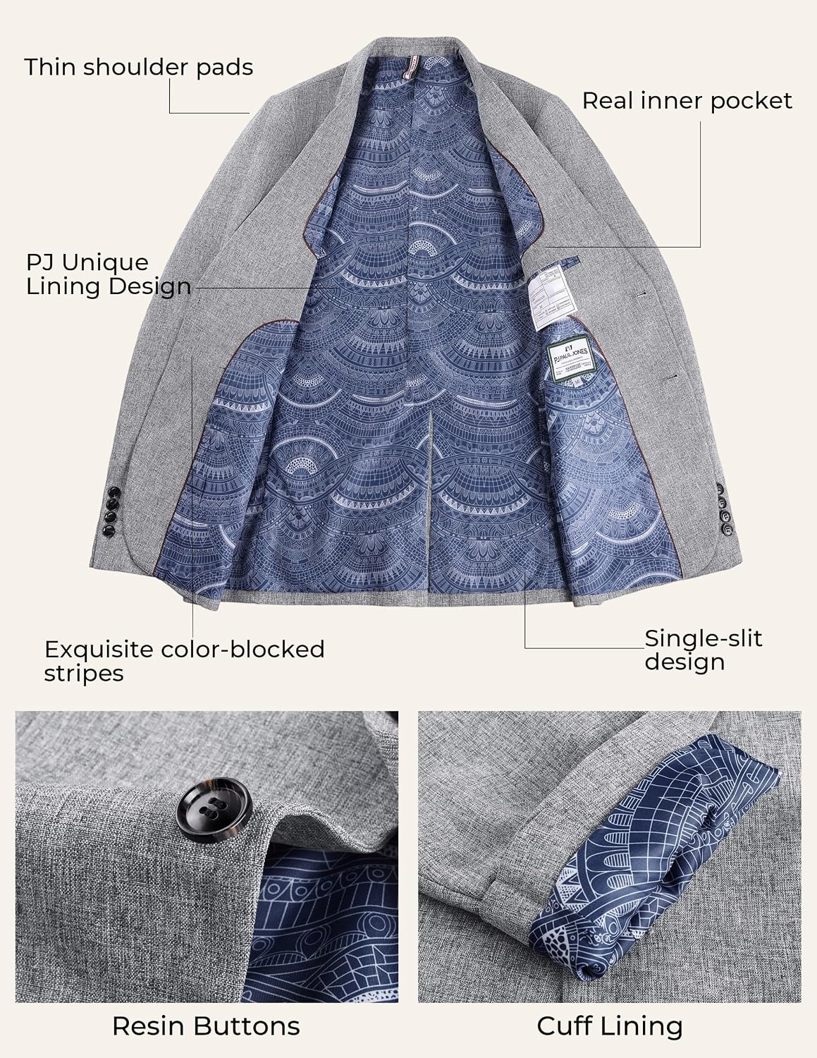 image:imagePJ PAUL JONES Mens Blazer Casual Lightweight Sport Coat Texture Suit JacketLight Gray