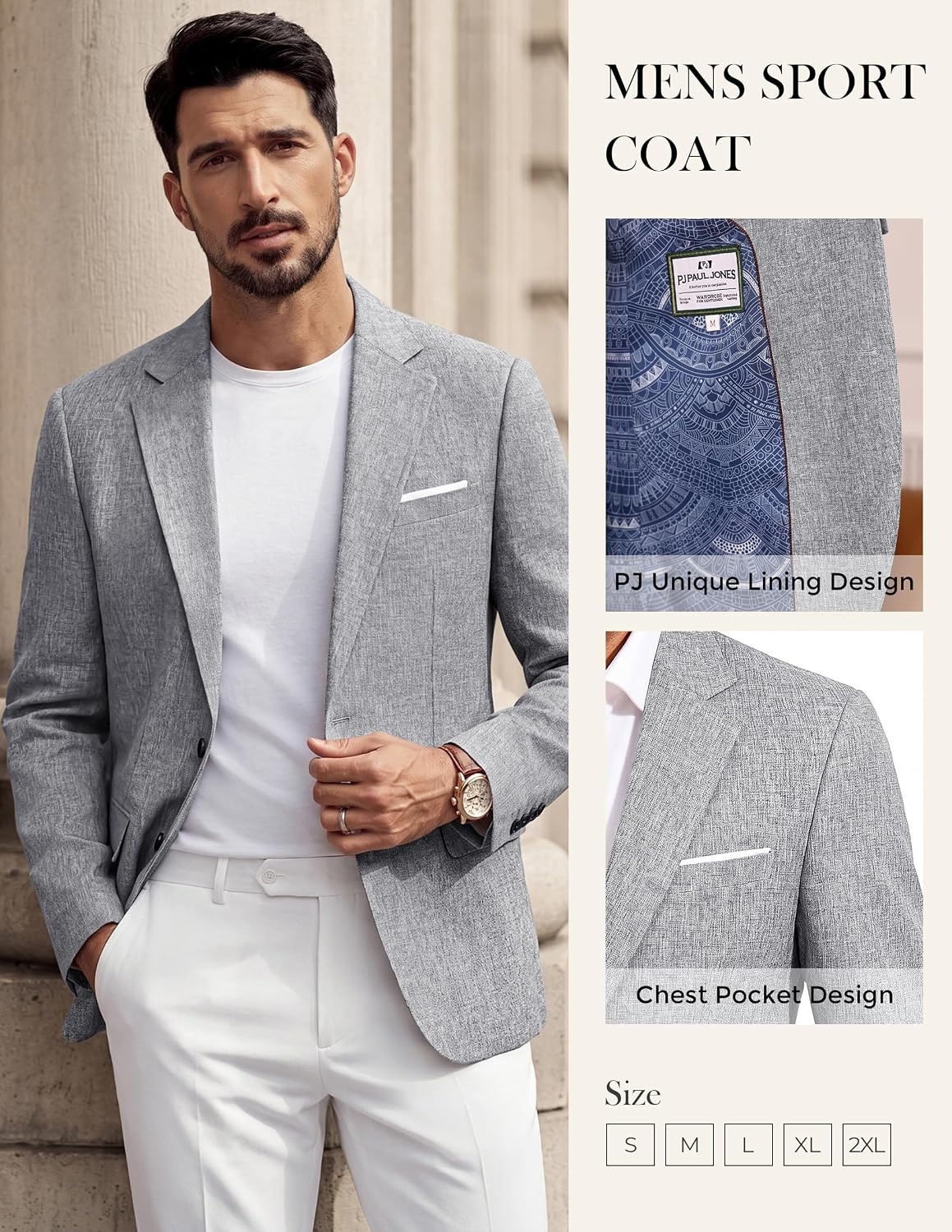 image:imagePJ PAUL JONES Mens Blazer Casual Lightweight Sport Coat Texture Suit JacketLight Gray