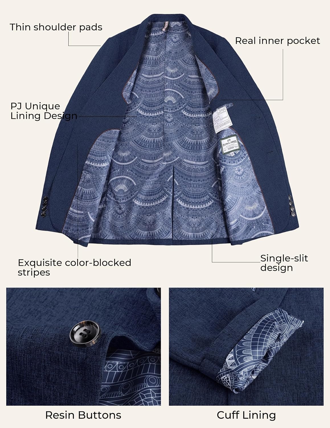 image:imagePJ PAUL JONES Mens Blazer Casual Lightweight Sport Coat Texture Suit JacketNavy