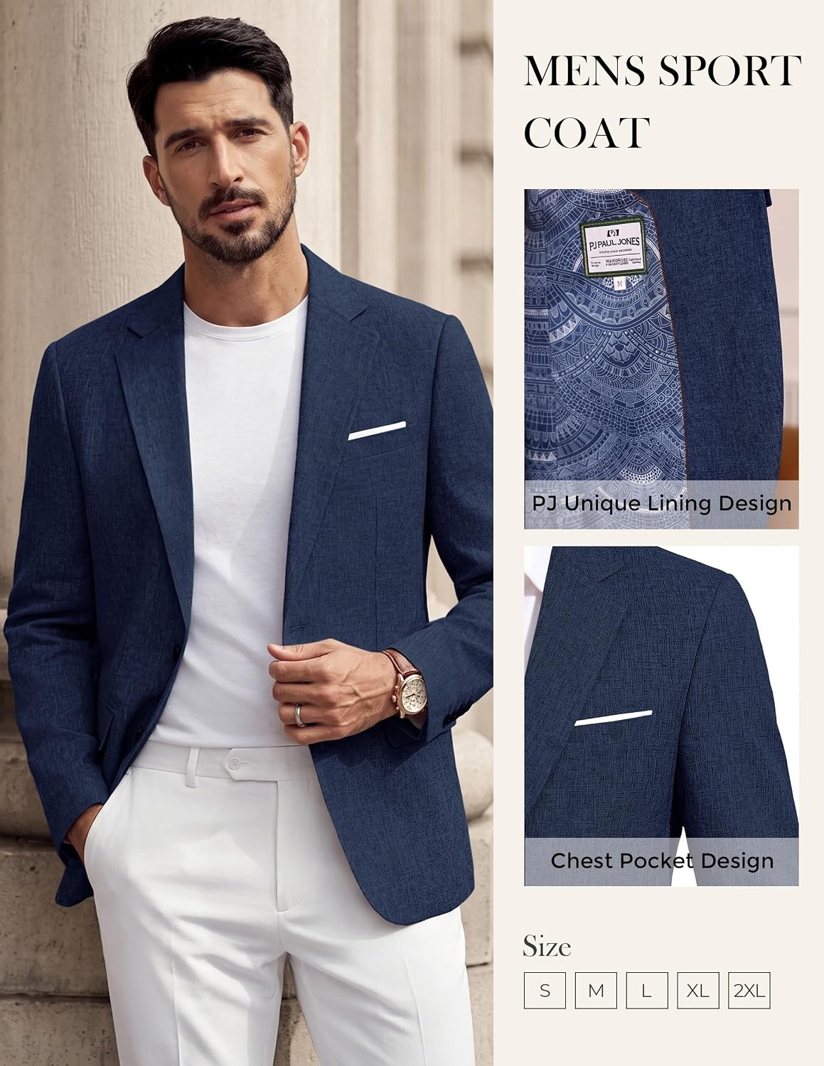 image:imagePJ PAUL JONES Mens Blazer Casual Lightweight Sport Coat Texture Suit JacketNavy