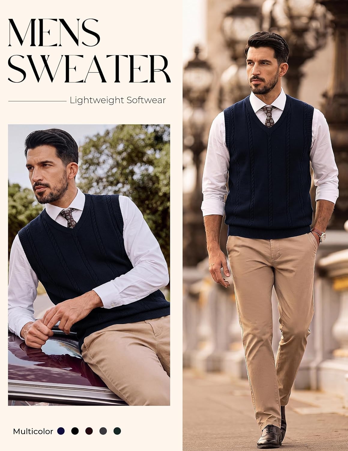 image:imagePJ PAUL JONES Mens Cable Knit Sweater Vest V Neck Sweater V Neck Pullover KnittedBreathable Stretchy Sweater VestRegular Fit Casual SweatersClassic Fall and Winter TopsNavy Blue
