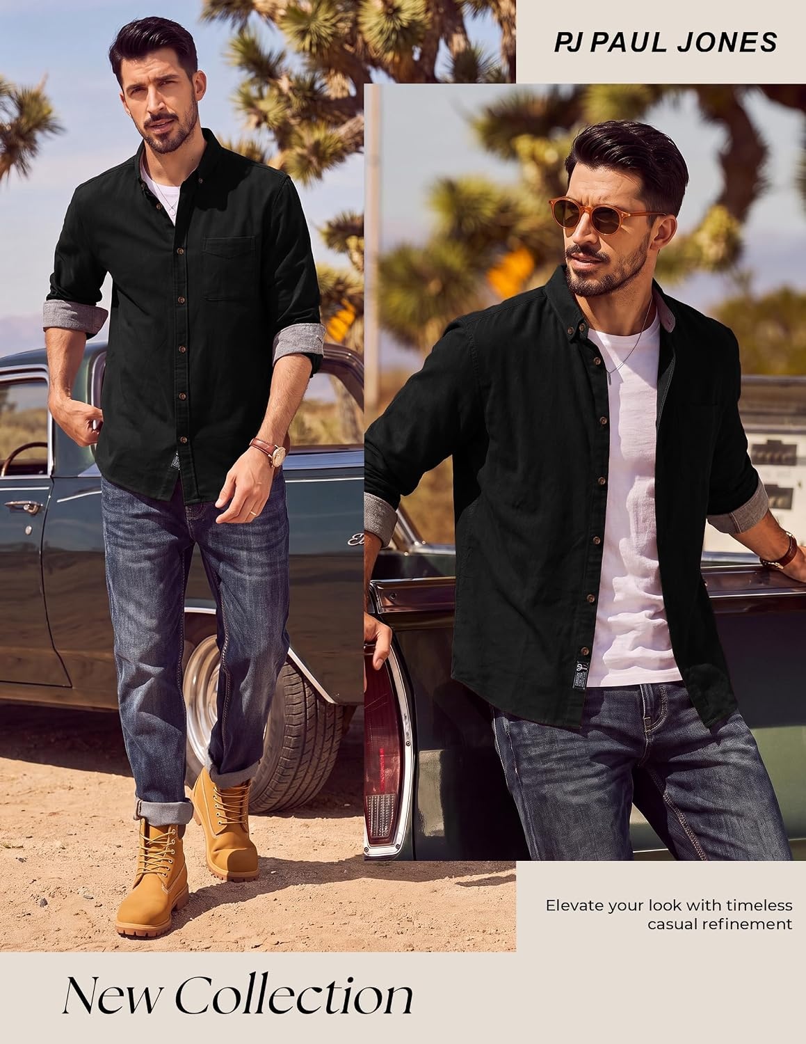 image:imagePJ PAUL JONES Mens Flannel Button Down Long Sleeve Shirts 100 Brushed Cotton Untucked Shirt Soft Warm WearResistant Regular Fit Casual Mens Fall Shirts for Work OutdoorBlack