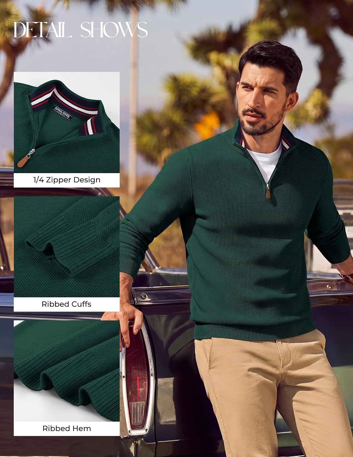image:imagePJ PAUL JONES Mens Quarter Zip Pullover Sweater 14 ZipMock Neck Long Sleeve Sweaters Lightweight Soft Tops Business Casual Work Office Outfits Fall Winter 2026 ClothesDark Green