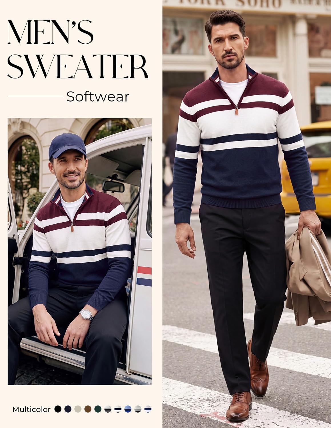 image:imagePJ PAUL JONES Mens Quarter Zip Pullover Sweater 14 ZipMock Neck Long Sleeve Sweaters Lightweight Soft Tops Business Casual Work Office Outfits Fall Winter 2026 ClothesNavy Wine Red