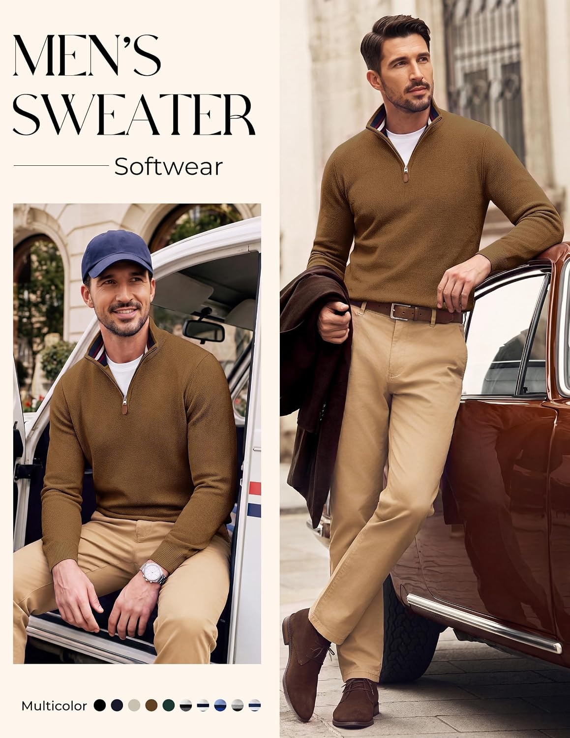 image:imagePJ PAUL JONES Mens Quarter Zip Pullover Sweater 14 ZipMock Neck Long Sleeve Sweaters Lightweight Soft Tops Business Casual Work Office Outfits Fall Winter 2026 ClothesCoffee