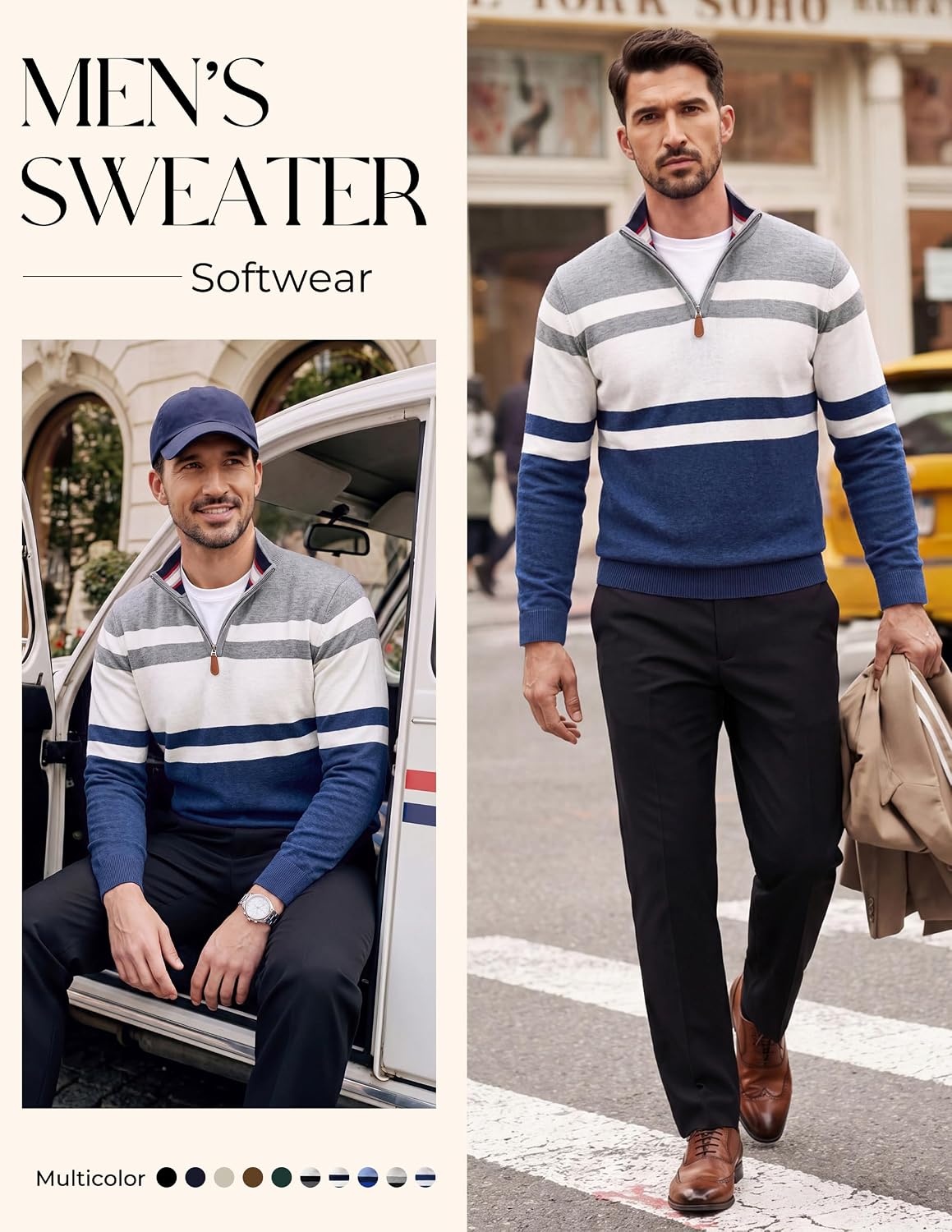 image:imagePJ PAUL JONES Mens Quarter Zip Pullover Sweater 14 ZipMock Neck Long Sleeve Sweaters Lightweight Soft Tops Business Casual Work Office Outfits Fall Winter 2026 ClothesBlue Light Grey