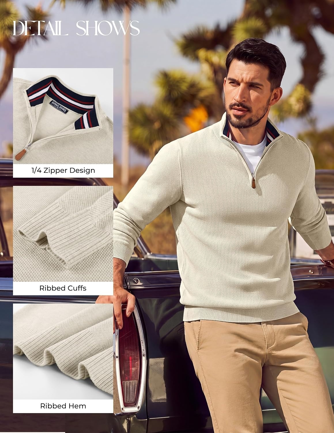 image:imagePJ PAUL JONES Mens Quarter Zip Pullover Sweater 14 ZipMock Neck Long Sleeve Sweaters Lightweight Soft Tops Business Casual Work Office Outfits Fall Winter 2026 ClothesApricot