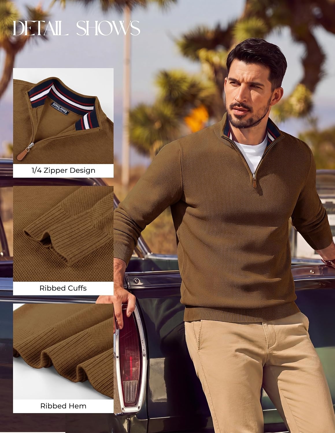 image:imagePJ PAUL JONES Mens Quarter Zip Pullover Sweater 14 ZipMock Neck Long Sleeve Sweaters Lightweight Soft Tops Business Casual Work Office Outfits Fall Winter 2026 ClothesCoffee