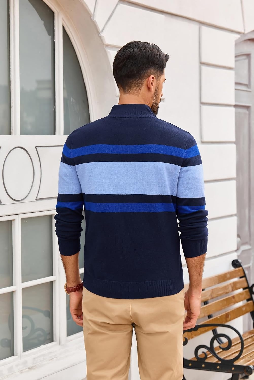 image:imagePJ PAUL JONES Mens Quarter Zip Pullover Sweater 14 ZipMock Neck Long Sleeve Sweaters Lightweight Soft Tops Business Casual Work Office Outfits Fall Winter 2026 ClothesNavy Sky Blue