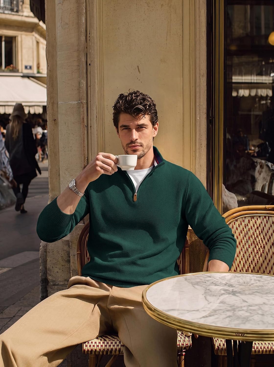 image:imagePJ PAUL JONES Mens Quarter Zip Pullover Sweater 14 ZipMock Neck Long Sleeve Sweaters Lightweight Soft Tops Business Casual Work Office Outfits Fall Winter 2026 ClothesDark Green