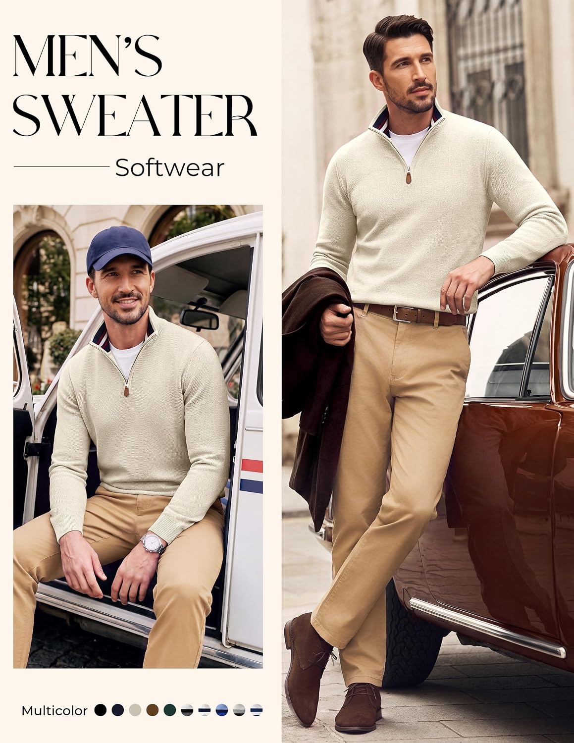 image:imagePJ PAUL JONES Mens Quarter Zip Pullover Sweater 14 ZipMock Neck Long Sleeve Sweaters Lightweight Soft Tops Business Casual Work Office Outfits Fall Winter 2026 ClothesApricot