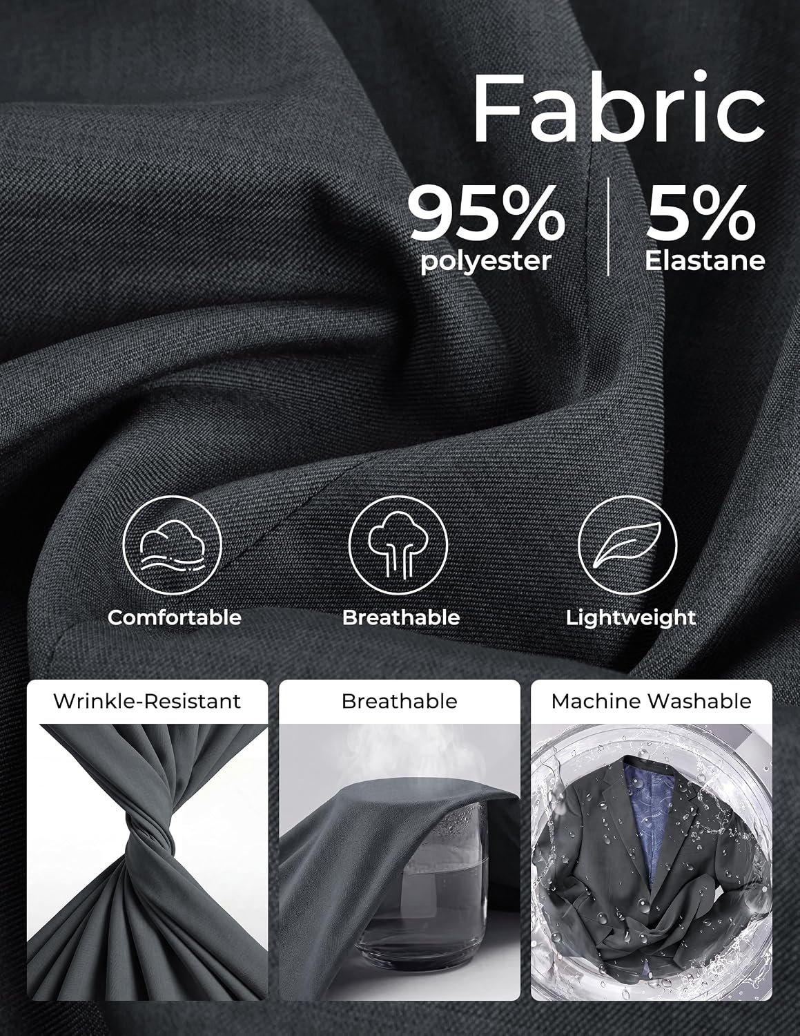 image:imagePJ PAUL JONES Mens Slim Fit Blazer Business Lightweight Casual Suit Jacket Soft stretchy fabrictwo buttons blazer for wedding work travelsolid sport coat with pocketsformal dress blazer jacketDark Gray